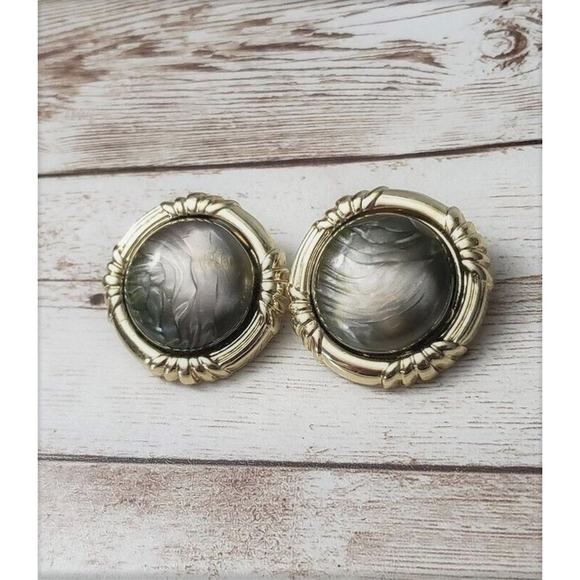 Vintage Clip On Earrings Statement Circle with Metallic Center 1.25" - Picture 2 of 4